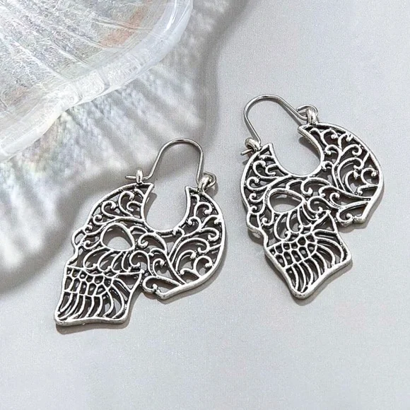 Any 2/$20! Boho Sugar Skull Open Work Earrings - Picture 2 of 12